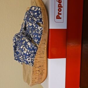 Propet Kids Blue Floral Wedge Sandals